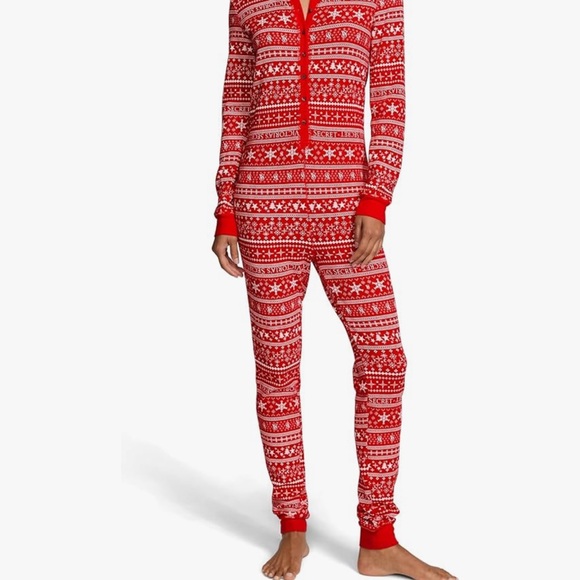 Victoria's Secret Other - Victoria’s Secret Red Fair Isle Pajama Jumpsuit